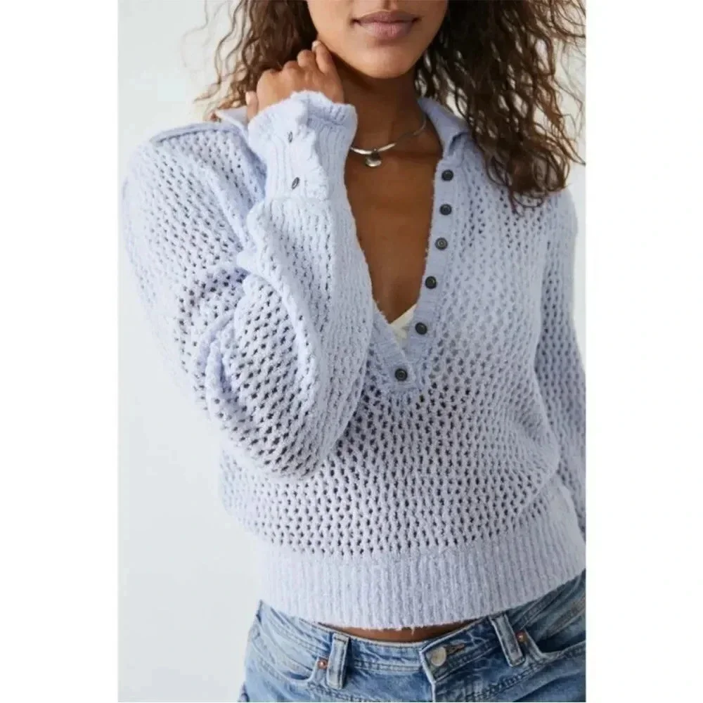 Free People Care FP Snowdrift Pullover / Peri Ice NWT